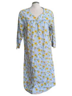 Kayanna Women's Long Cotton Flannel Nightgown Sunflowers & Bees Lace Trim Cozy